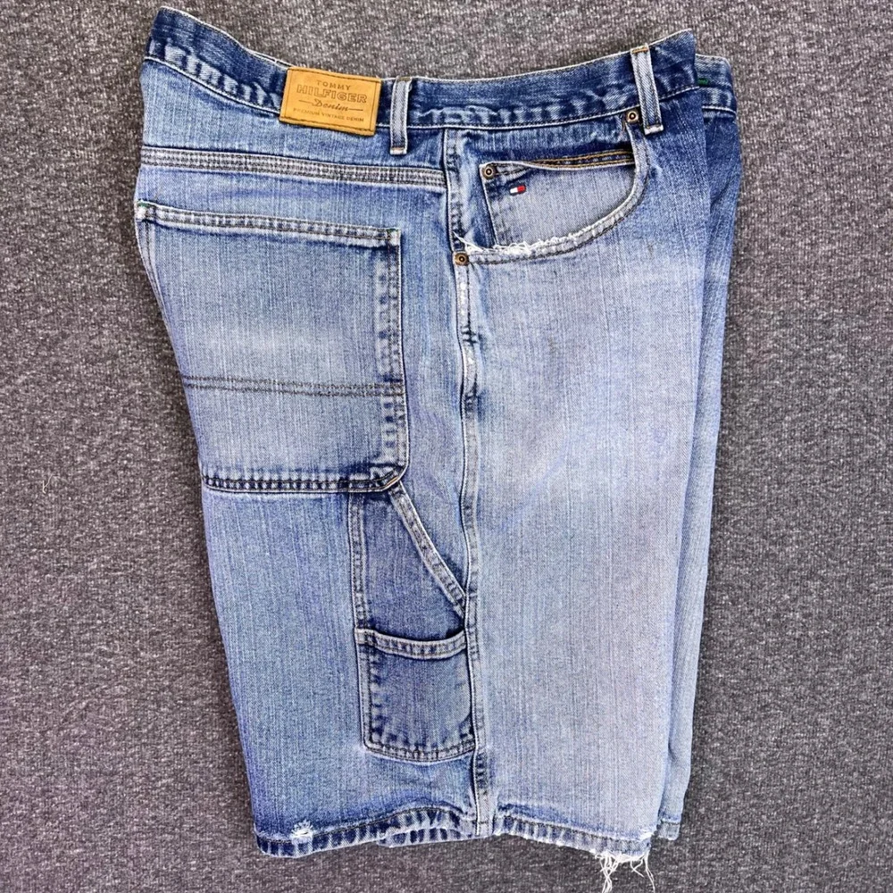 VTG 90s Tommy Hilfiger‎ Carpenter Shorts Mens 38 Light Wash Workwear Utility Y2K